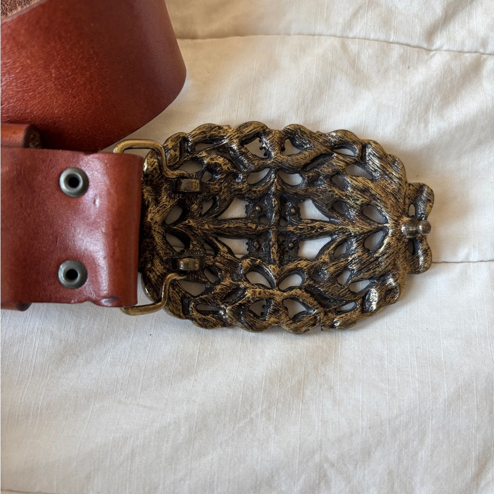 Y2K Leather Belt Cabi with Bedazzled Ornate Buckle XL - Picture 5 of 6